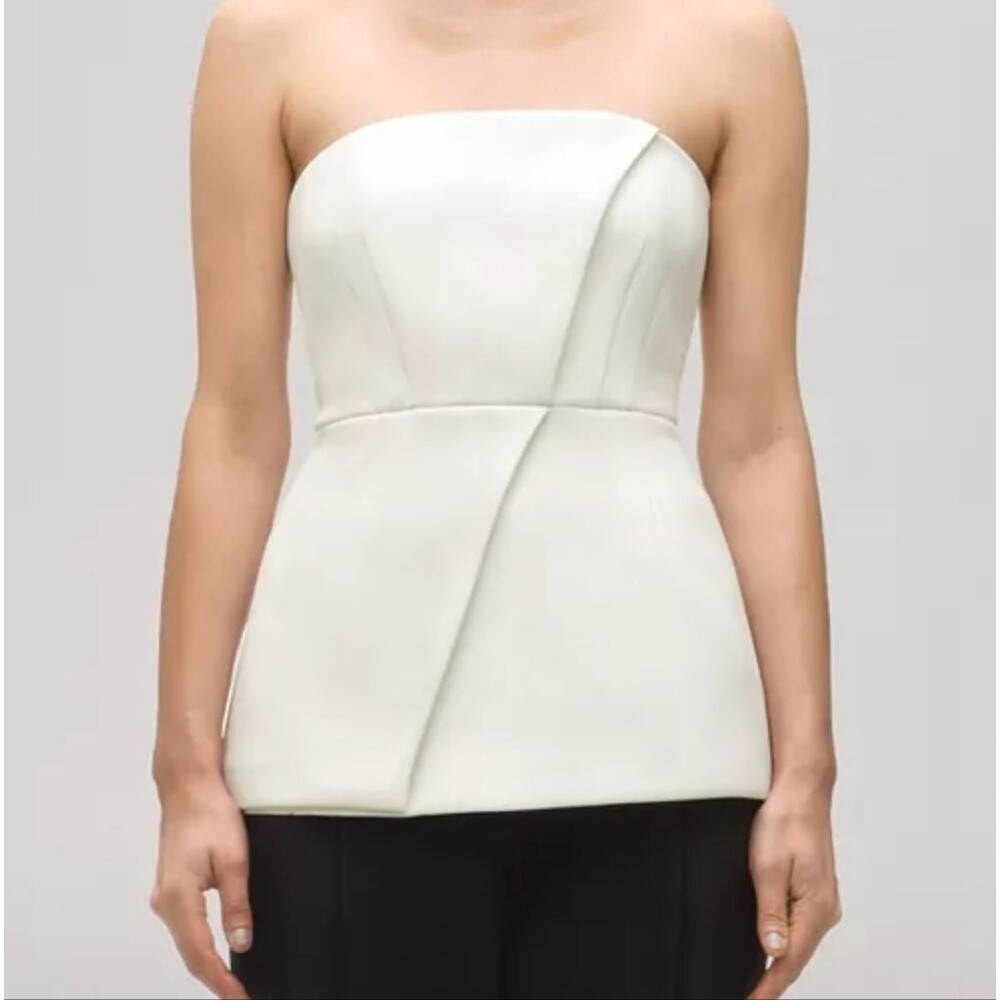 Whistles Blaise Bandeau Strapless Tube Top White Overlay Y2K Bridal Peplum Sz 2